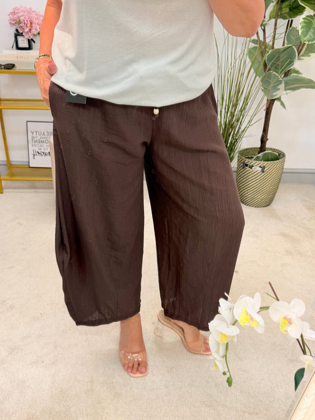 Ladies Fashion Balloon Leg Loose Trousers - Rust, Black, Khaki, Brown & Beige