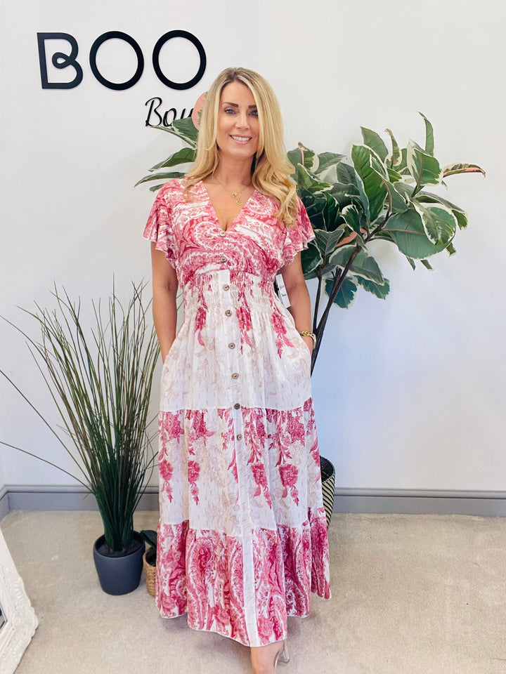 LADIES WOMENS SUMMER HOLIDAY MAXI PAISLEY DRESS IN KHAKI, PINK AND NAVY