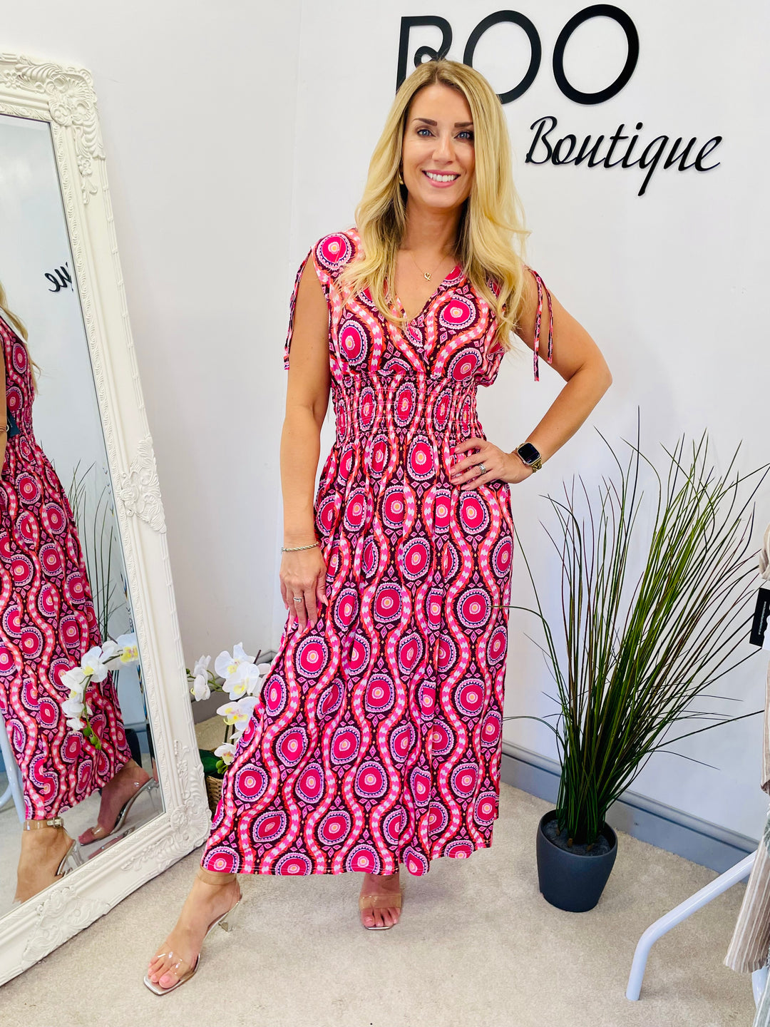 LADIES NON CREASE SLINKY SUMMER MAXI DRESS - PINK, ORANGE, BLUE & KHAKI