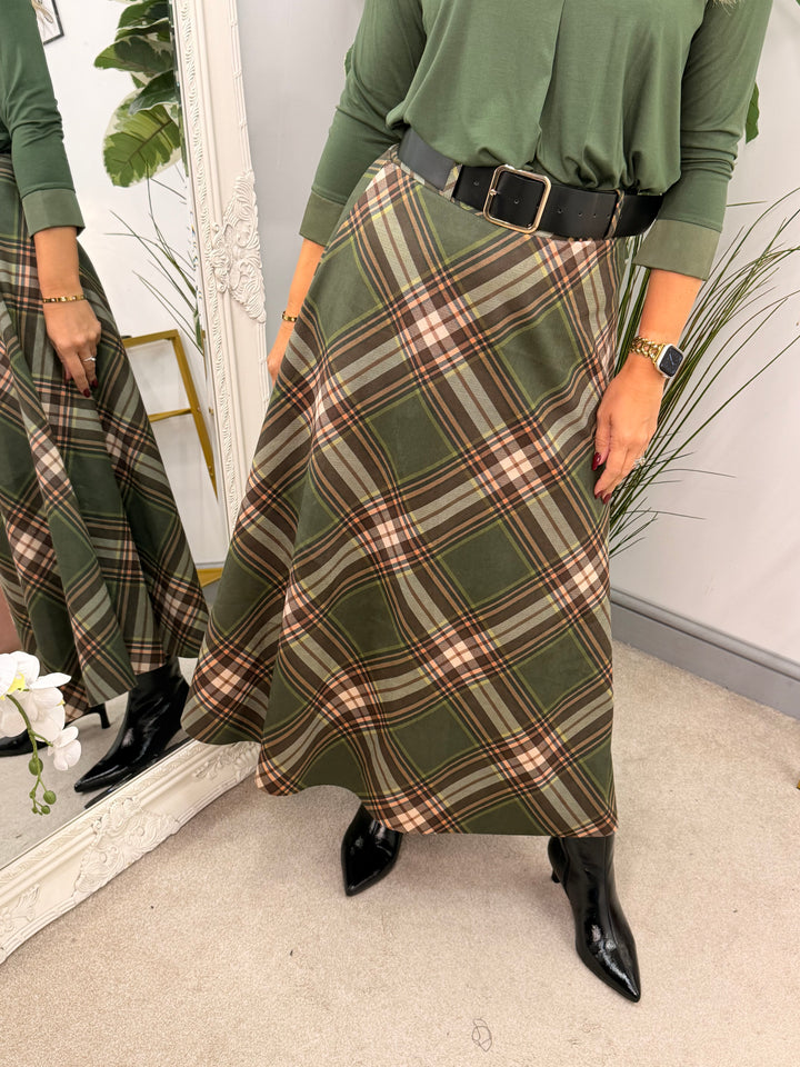 Ladies Fashion Inspired Check A Line Maxi Skirt - Black, Khaki & Camel