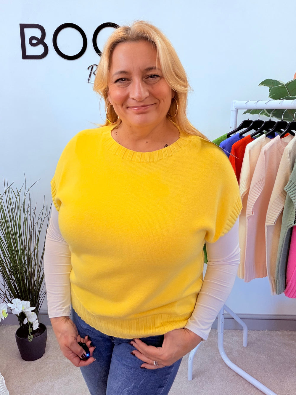 LADIES KNITTED TANK TOP JUMPER - ORANGE, PINK, YELLOW, CREAM, GREEN, KHAKI, BEIGE