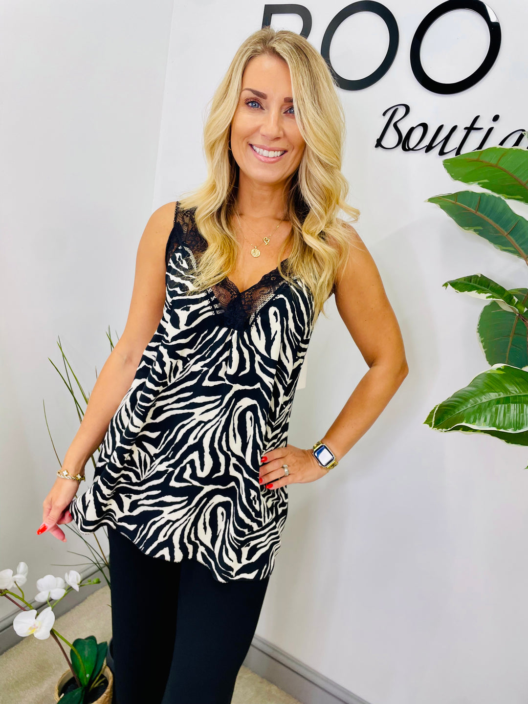 LADIES ANIMAL PRINT SATIN LACE EDGE CAMI VEST TOP - ZEBRA & LEOPARD PRINT