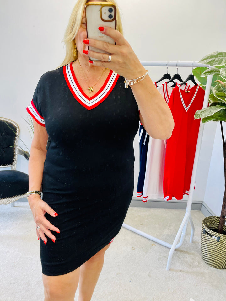 LADIES SPORTS LUXE SHIFT SUMMER DAY DRESS - NAVY, RED, WHITE BLACK