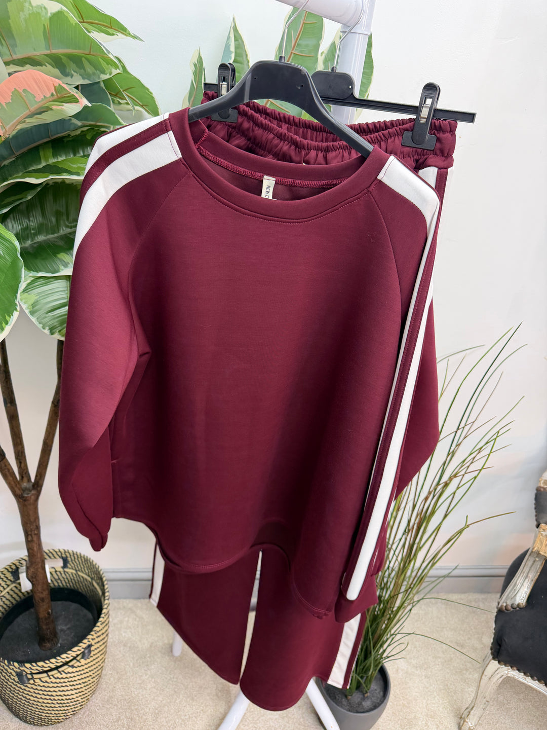 Ladies Fashion Wide Leg Tracksuit co ord set berry