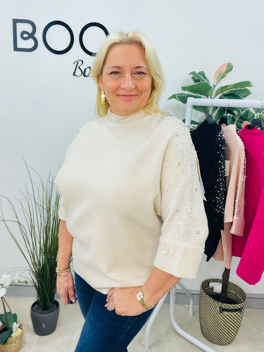 LADIES DIAMANTE SPARKLY JUMPER - FUSCHIA, PINK, BEIGE & BLACK