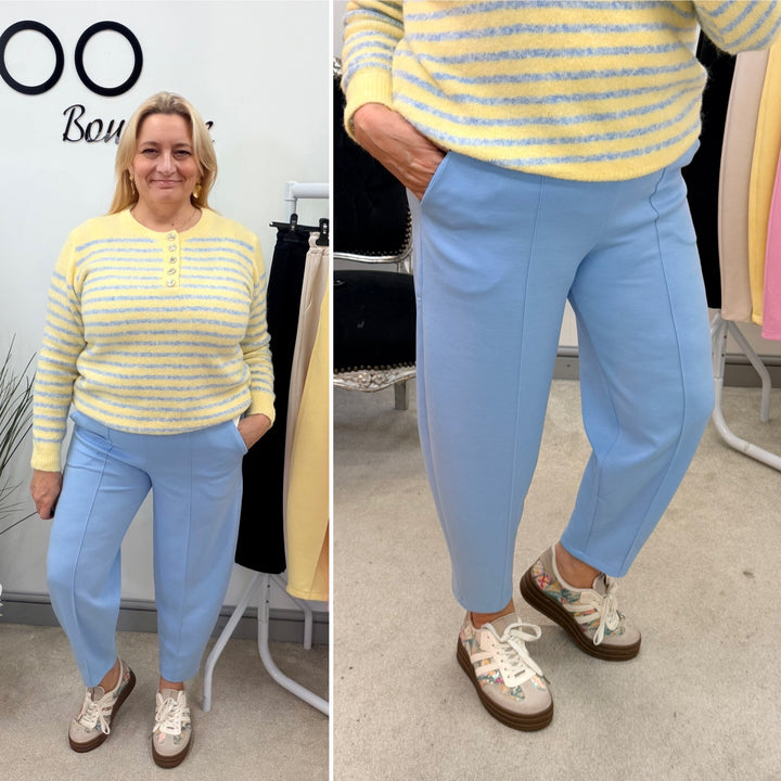 Ladies Fashion Carrot Leg Trousers - beige, pink, blue, black & lemon