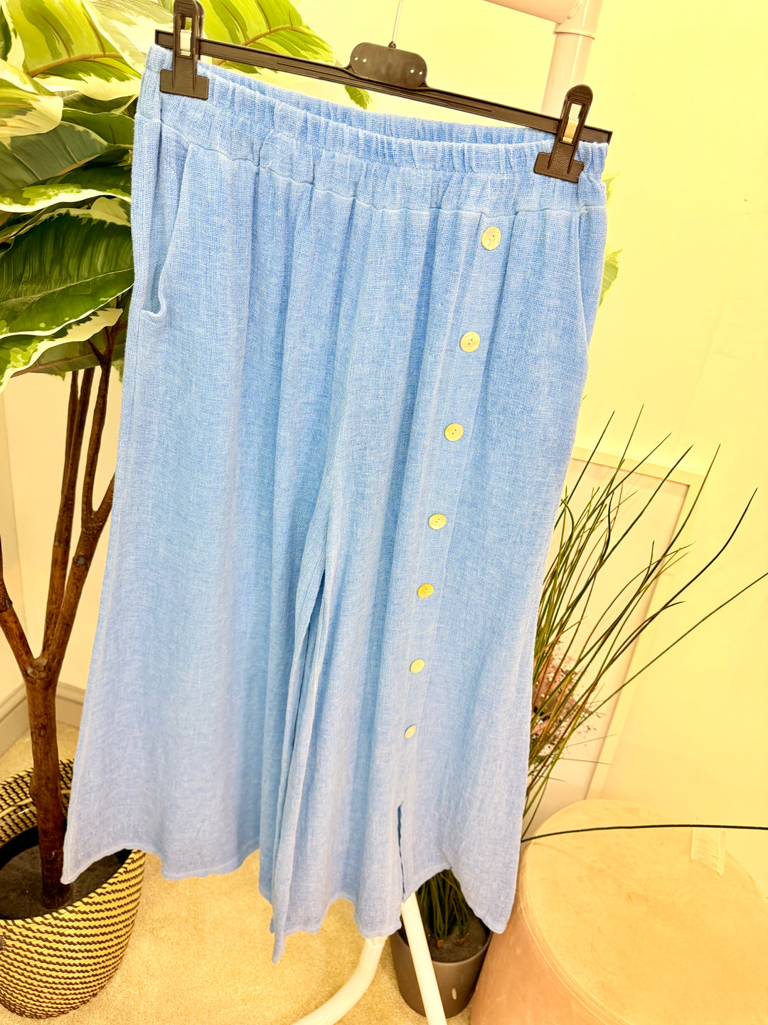 Ladies Fashion Wide Leg Palazzo Teabag Linen Trousers royal blule