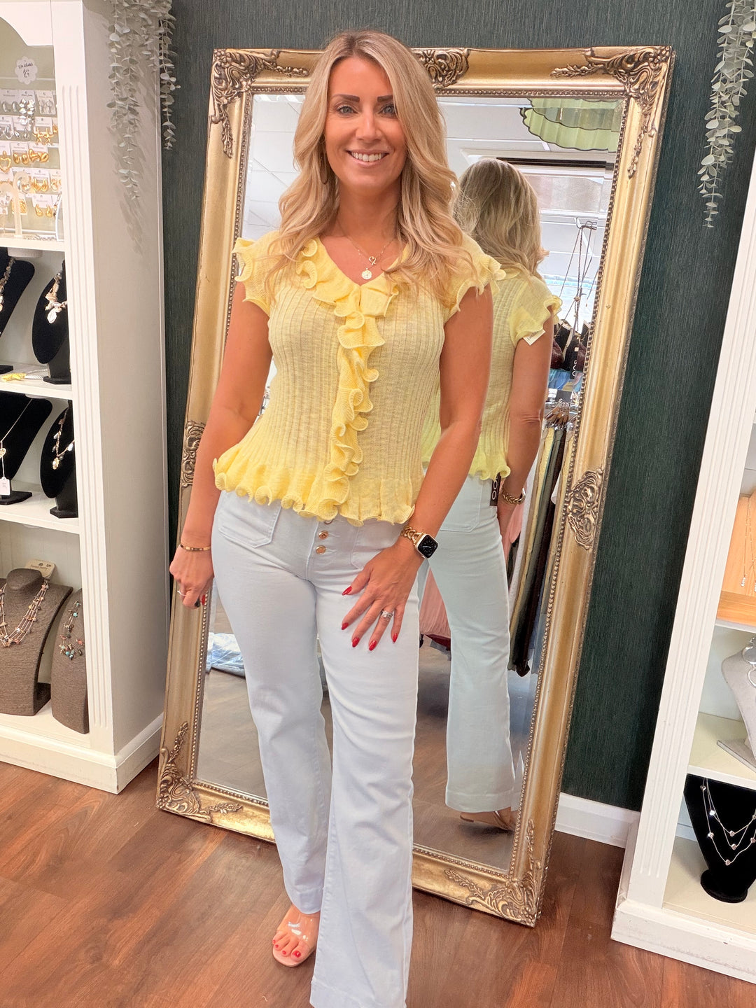 Ladies Stretch Frill Summer Top - Lemon, Black, Pink, Mint, White, Blue