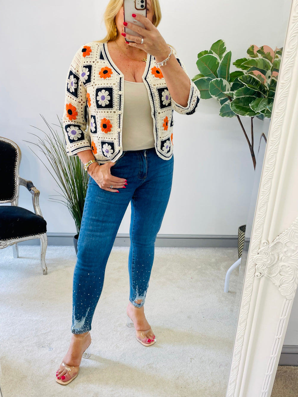 LADIES BEIGE CROCHET BOHO FESTIVAL CARDIGAN TOP