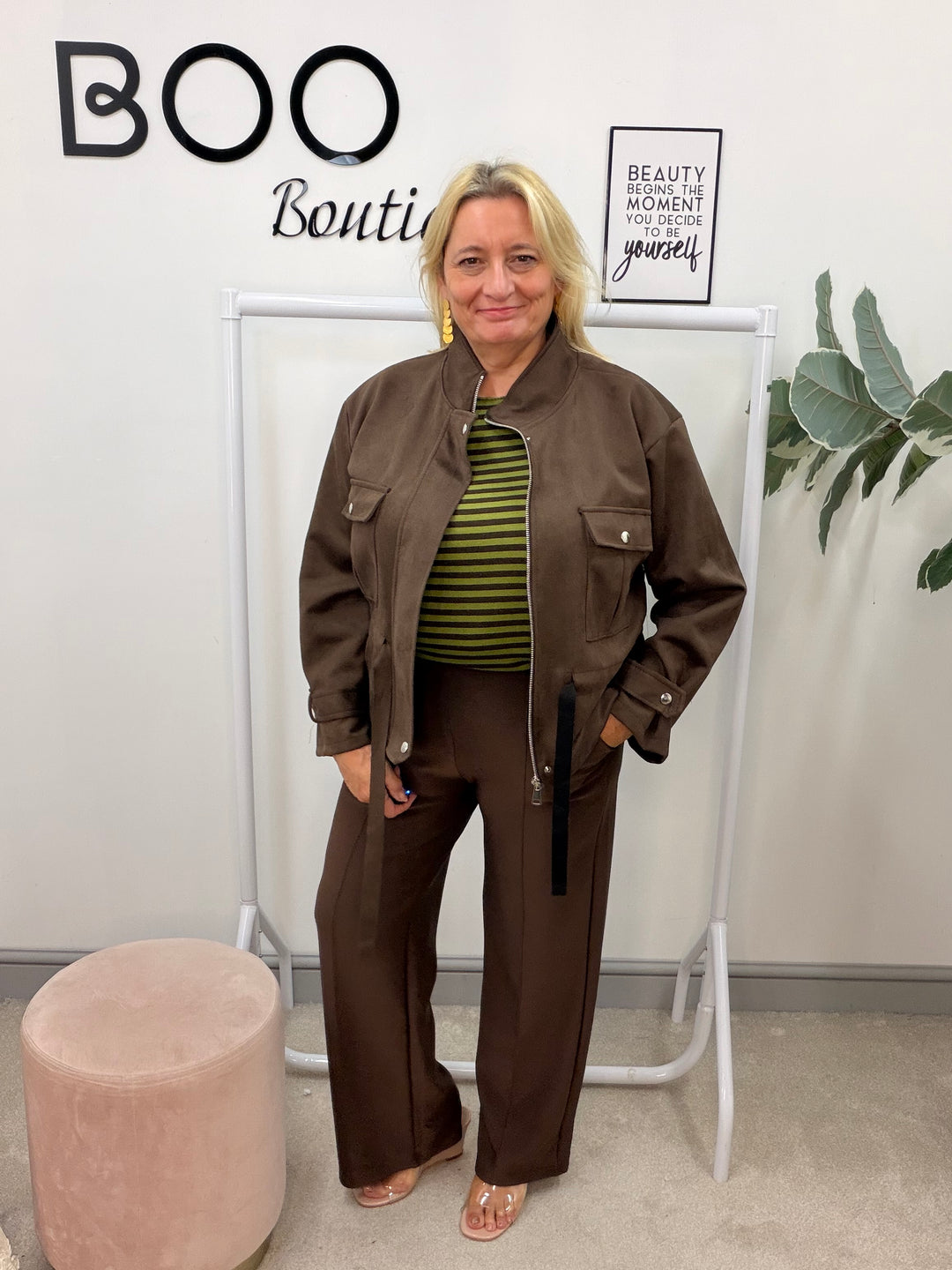 Ladies Fashion Faux Suede Short Safari Jacket - Brown, Black, Wine & Beige