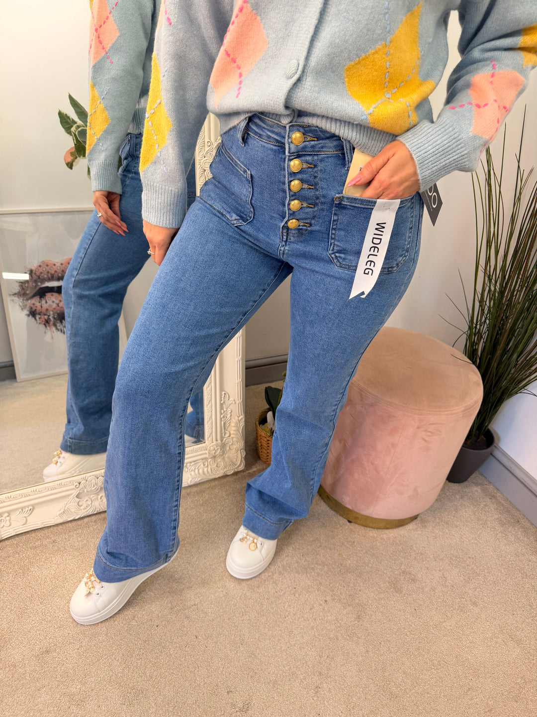 Ladies Fashion Blue Denim Straight Leg Jeans