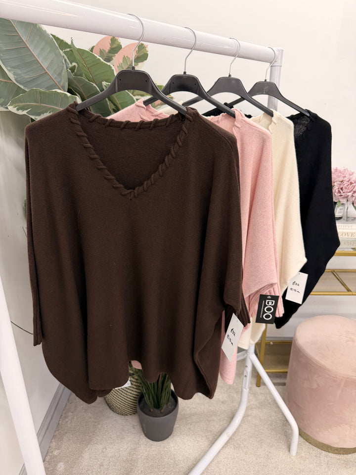 Ladies Fashion Oversize Slouch Jumper - Pink, Black, Beige & Brown