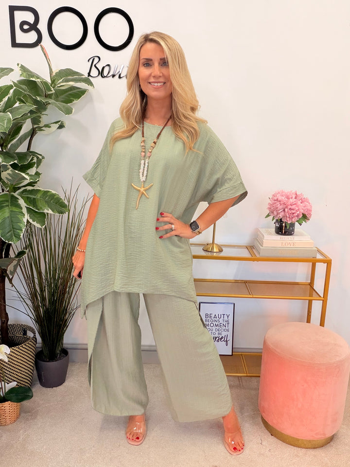 Ladies Harem Trouser Drape Top Co Ord - White, Coral, Khaki, Black & Blue