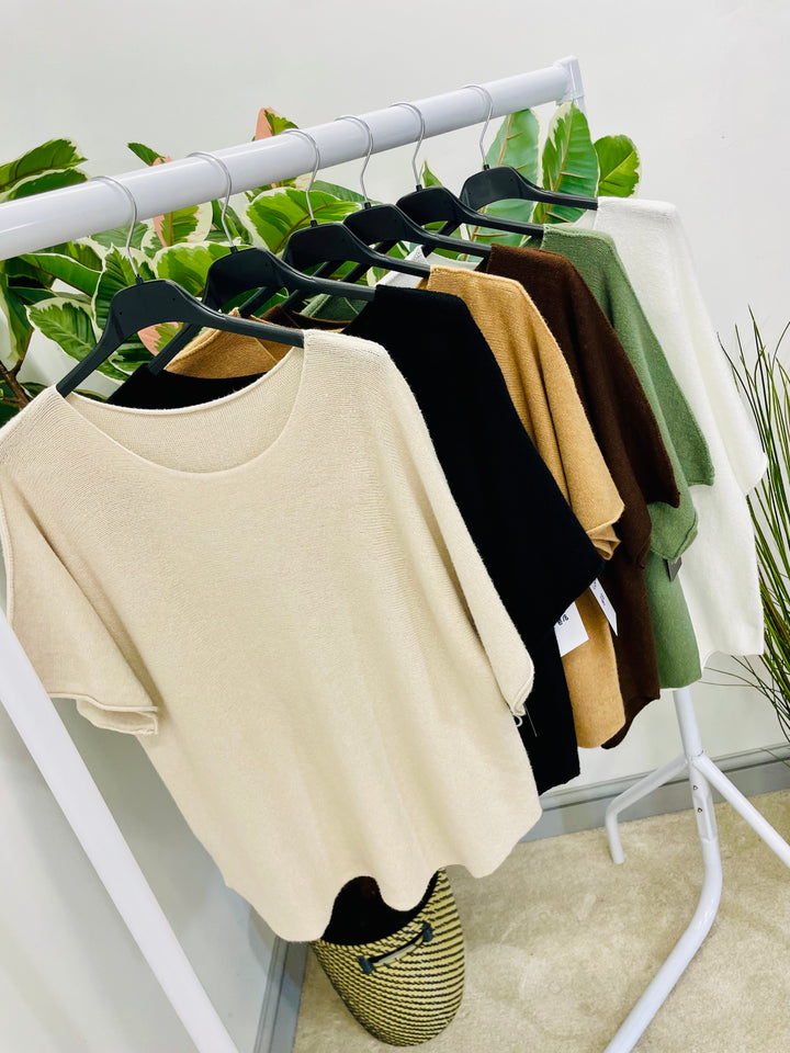 LADIES SOFT KNIT BATWING JUMPER - BLACK, KHAKI, BEIGE, WHITE, CAMEL, BROWN