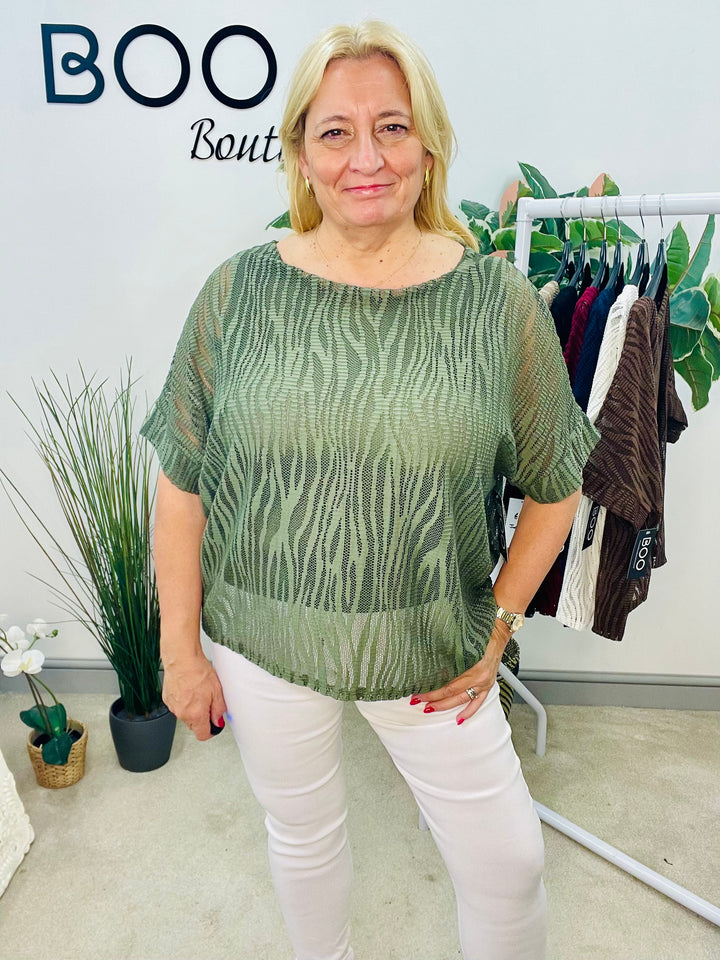 LADIES BOX STYLE NET MESH TOP - WHITE, BURGUNDY, KHAKI, MOCHA, NAVY, BLACK