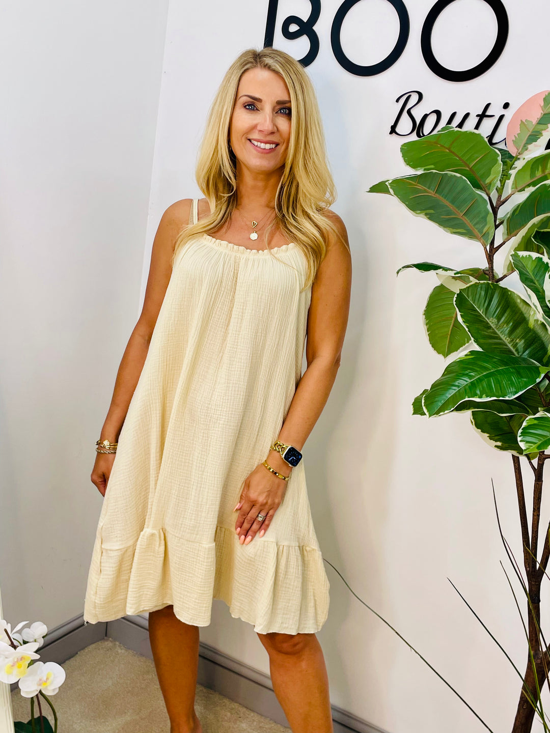 LADIES CHEESECLOTH SUMMER CAMI DAY DRESS BEIGE