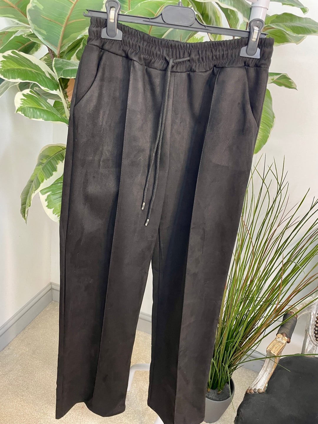 LADIES FAUX SUEDE STRAIGHT LEG TROUSERS - BROWN, CAMEL & BLACK