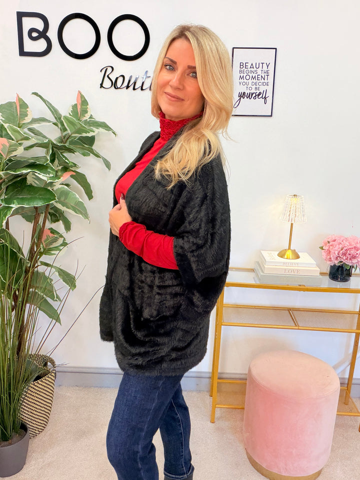 Women’s fluffy oversize cardigan - black, khaki, cream & brown
