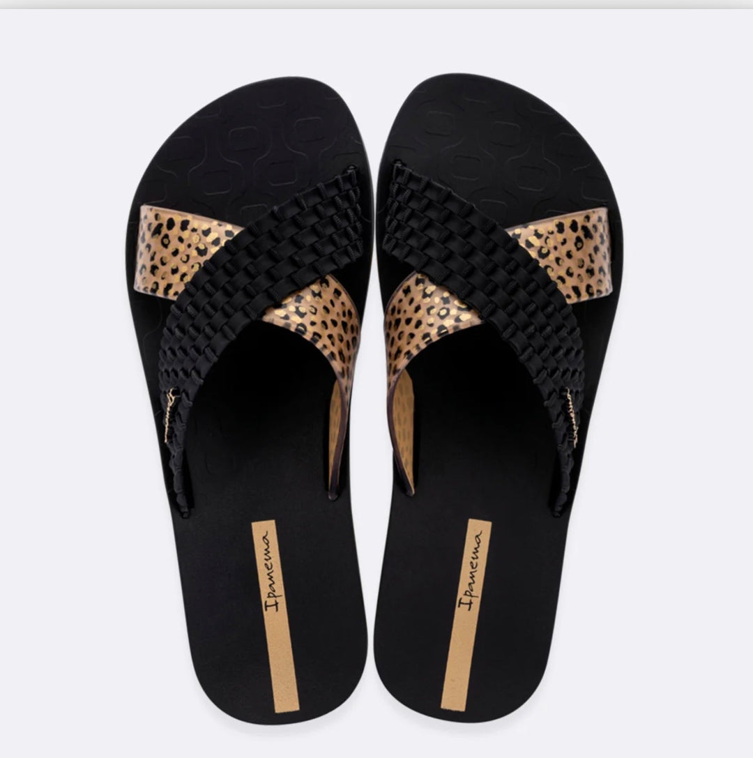 Ladies Ipanema Leopard Slider Sandals - brown, black, beige