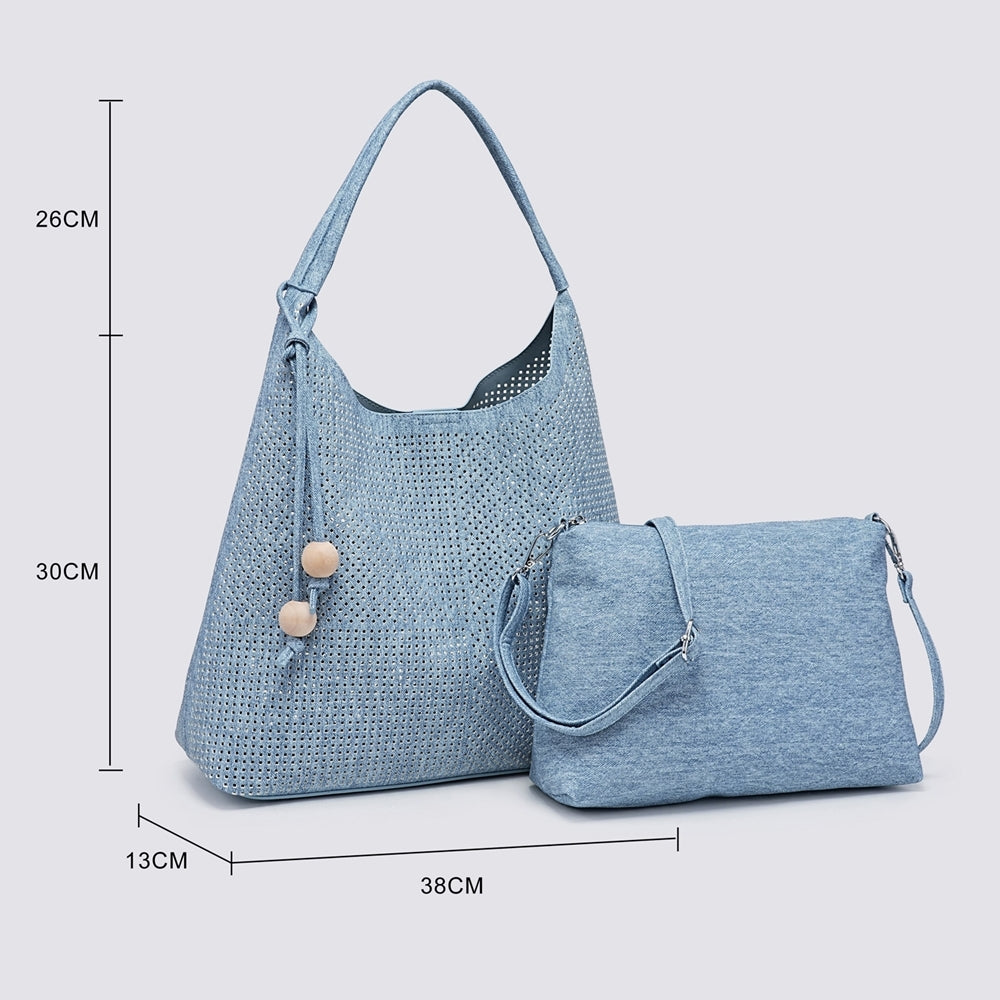 The ZOE slouch bag - blue and white
