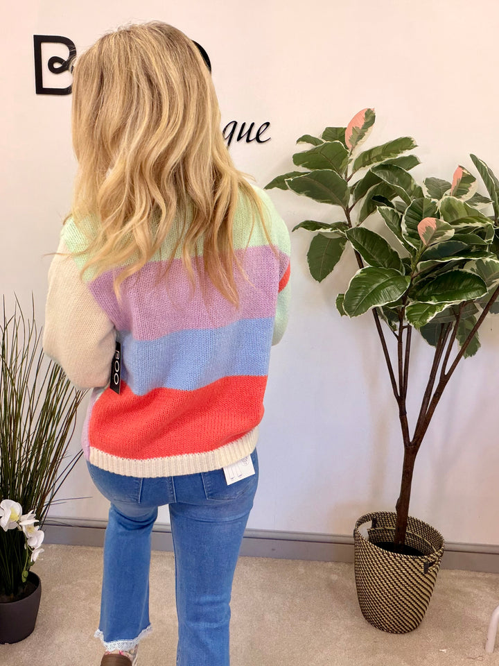 LADIES FASHION CHUNKY KNIT COLOURFUL CARDIGAN