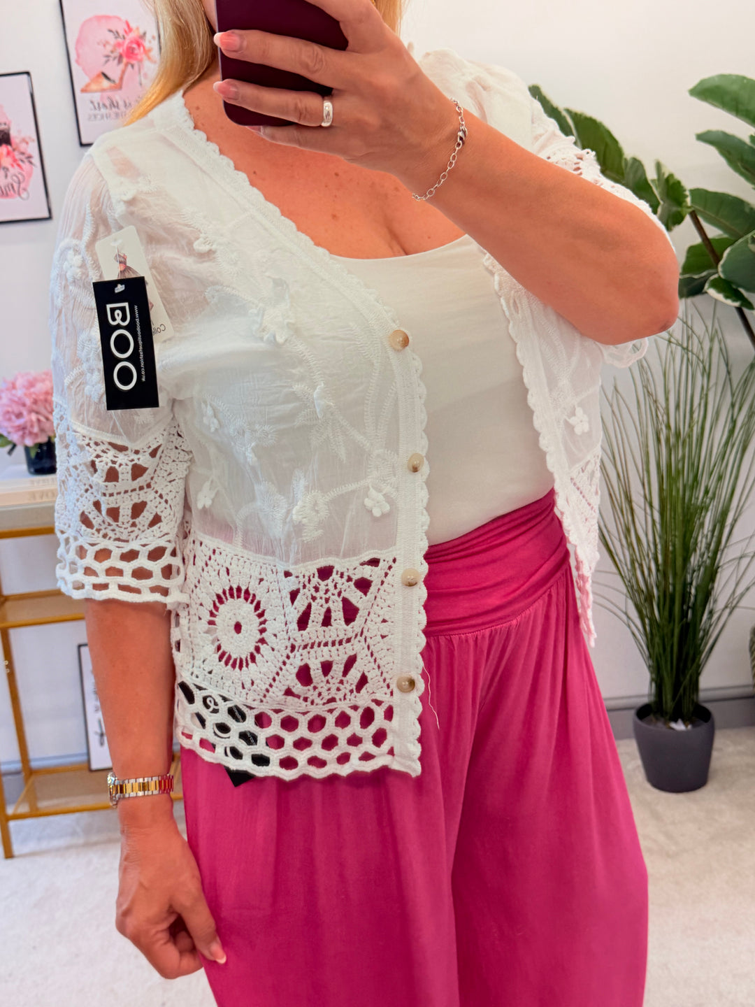 Ladies White Embroidered Crochet Top