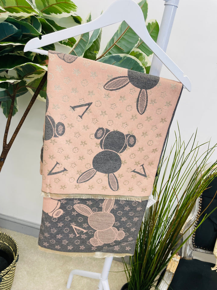 LADIES DESIGNER INSPIRED SCARF - NAVY, BROWN, BLACK, PINK, CAMEL, GREY