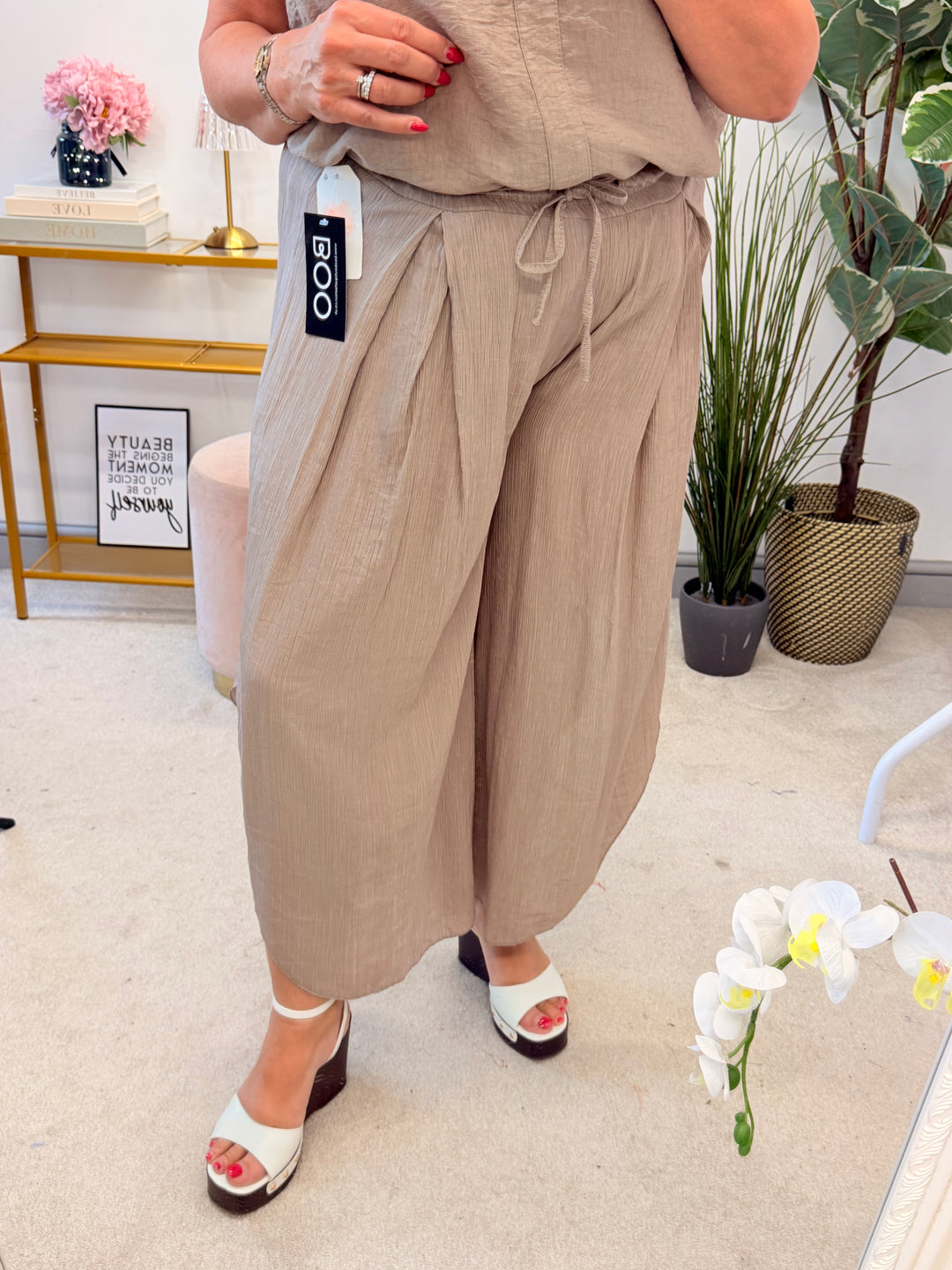 Ladies Loose Fit Harem Trousers - Black, Khaki, White, Brown, Navy & Mocha