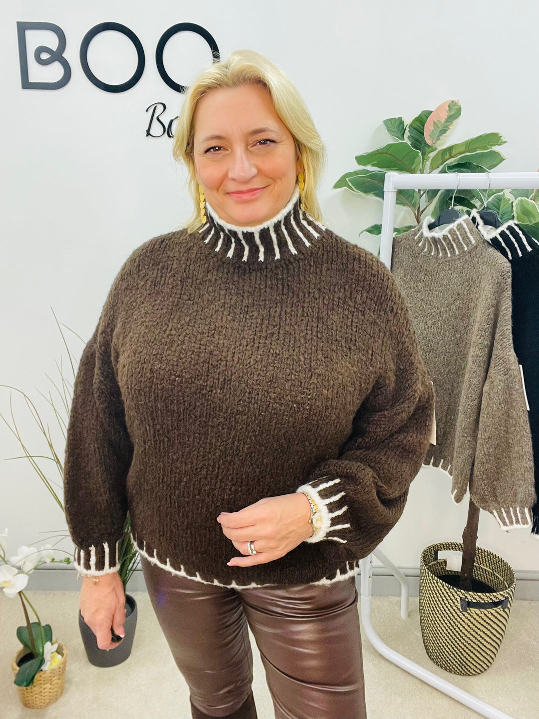 LADIES CHUNKY KNIT BAGGY JUMPER - BROWN, MOCHA, BLACK