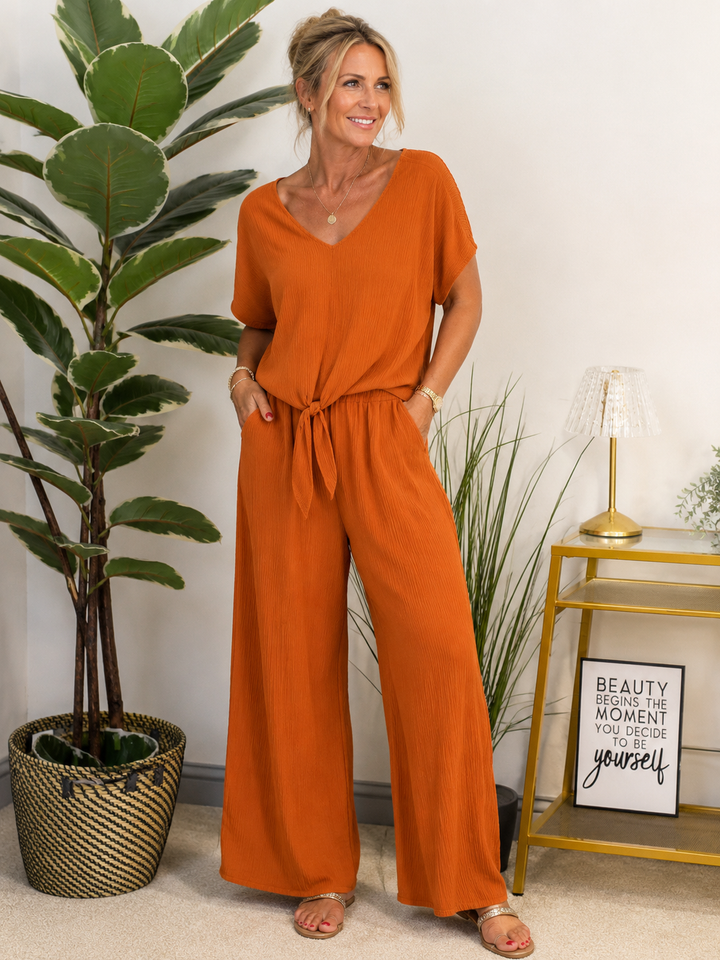 Ladies Fashion Wide Leg Trouser Co Ord Set - Rust, Black, Khaki & Brown