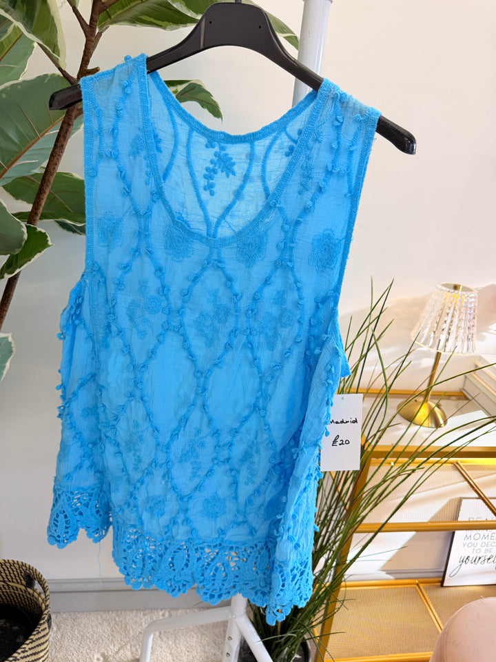 Ladies Crochet Summer Top - Lemon, White, Turquoise, Pink & Fuschia