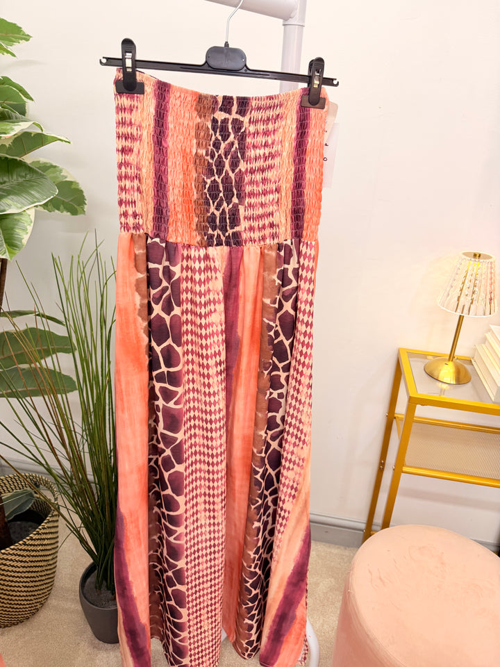 Ladies Summer Animal Print Bandeau Maxi Dress - Pink, Lilac, Blue & Black