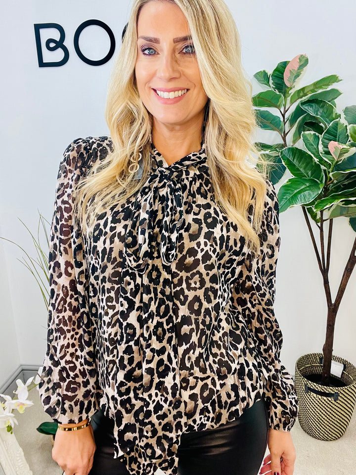 LADIES CHIFFON ANIMAL PRINT BLOUSON TOP