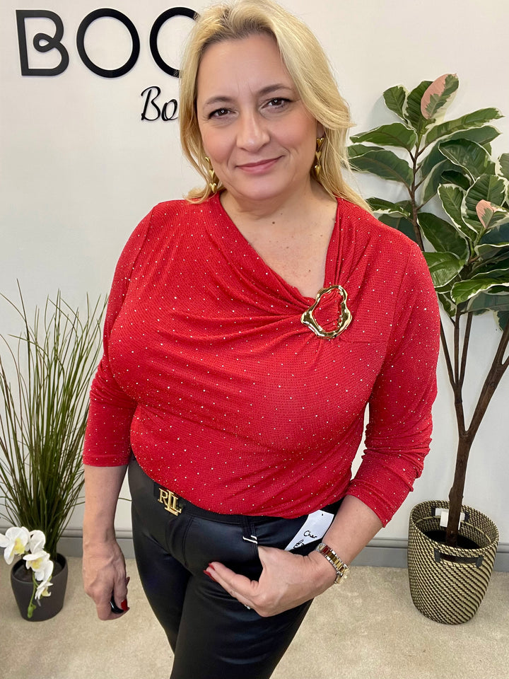 LADIES LUREX PARTY TOP - BLACK, RED, SILVER