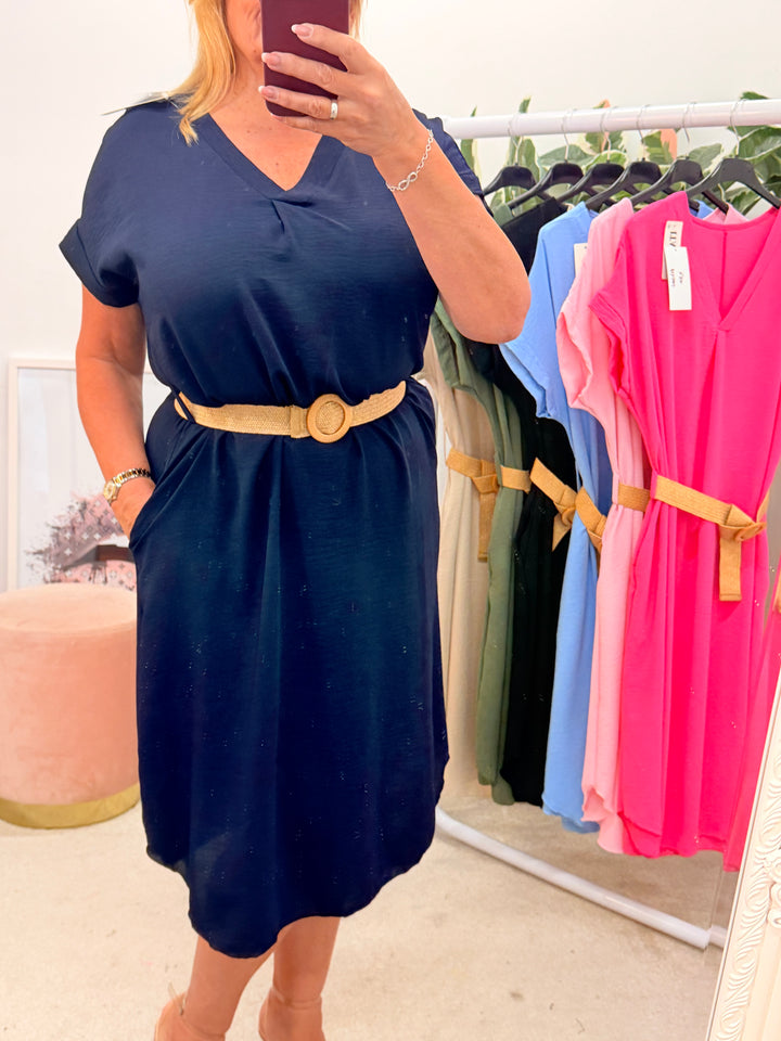 Ladies Fashion Casual Midi Dress navy