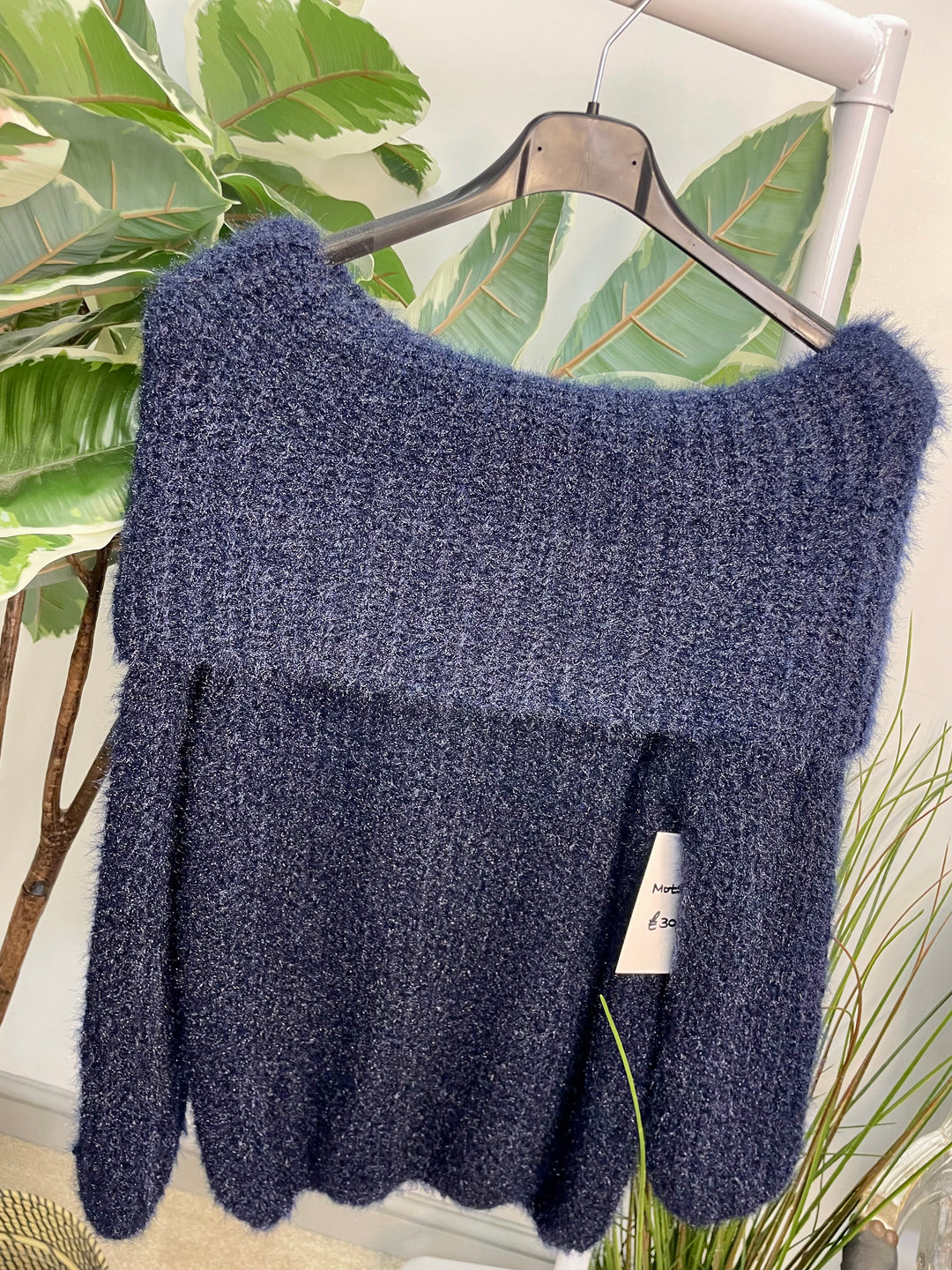 LADIES FLUFFY BARDOT JUMPER - NAVY, BLACK, WINE, MOCHA, BROWN, CREAM