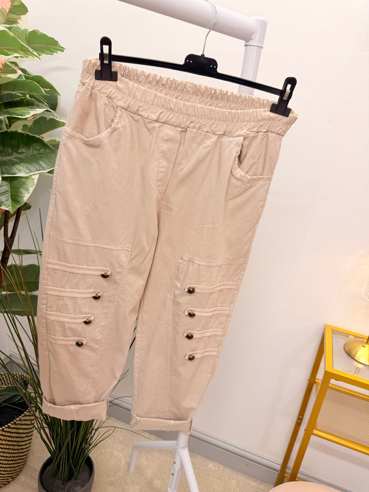 Ladies Fashion Military Magic Stretch Trousers - Black, Brown, Khaki & Beige