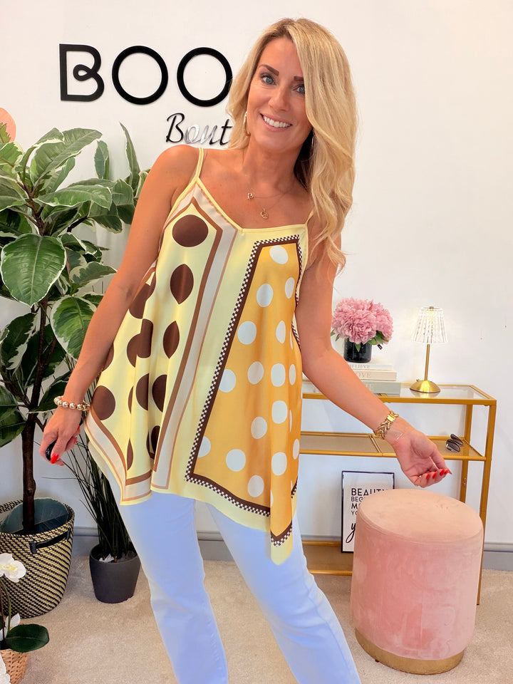 Satin Polka Dot Hankerchief Top - Pink, Khaki, Blue, Lemon