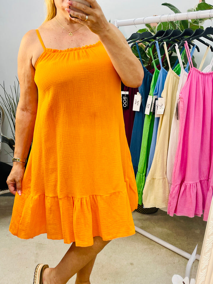 LADIES CHEESECLOTH SUMMER CAMI DAY DRESS ORANGE