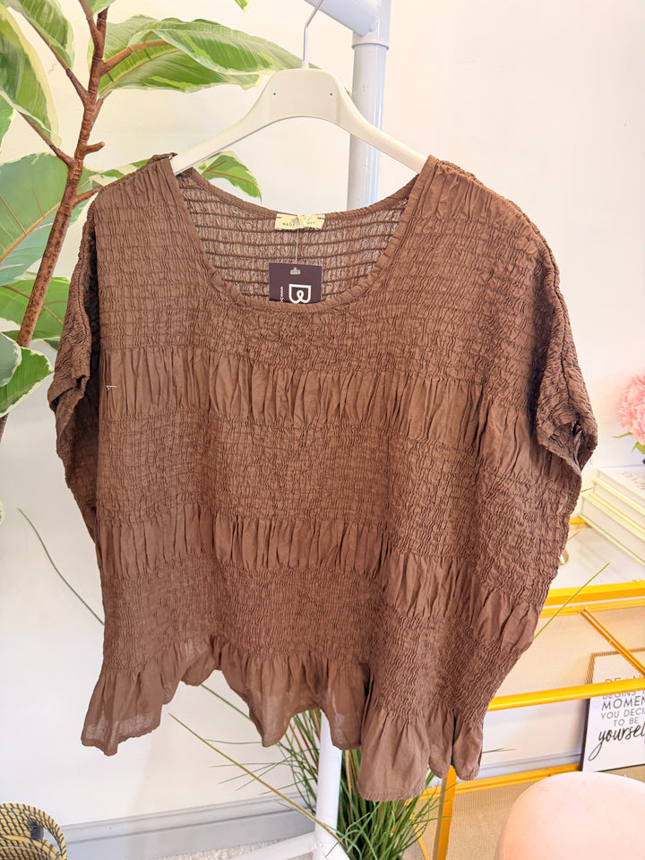 Ladies Cotton Elasticated Summer Top - White, Blue, Mint, Pink & Brown