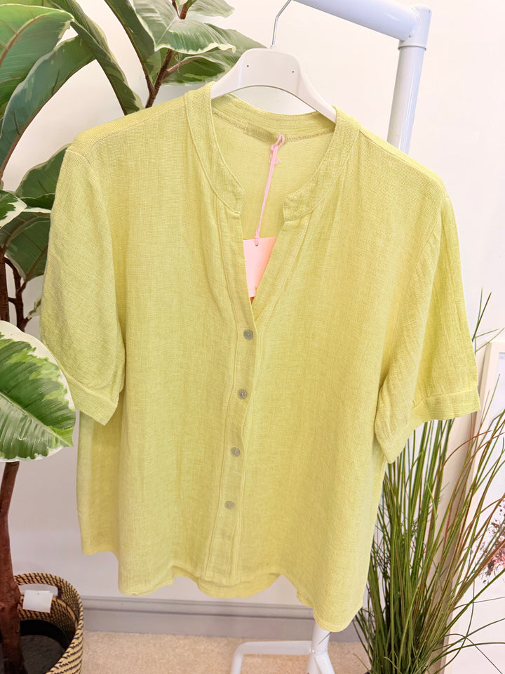 Ladies Fashion Tea Bag Linen Button Up Shirt Top pistachio