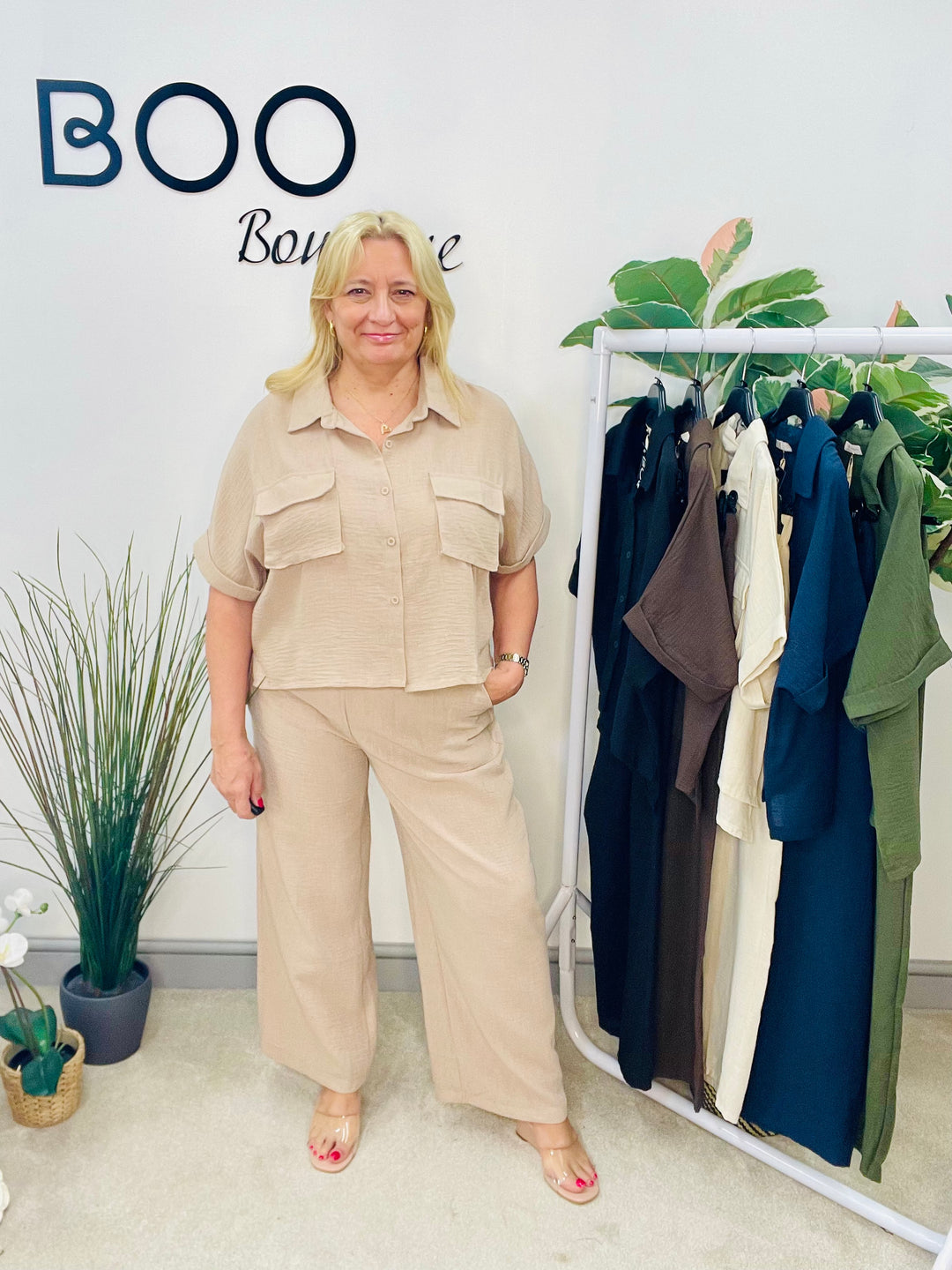LADIES WIDE LEG TROUSER, CARGO TOP CO ORD SET - KHAKI, BLACK, BROWN, NAVY, CREAM, BEIGE