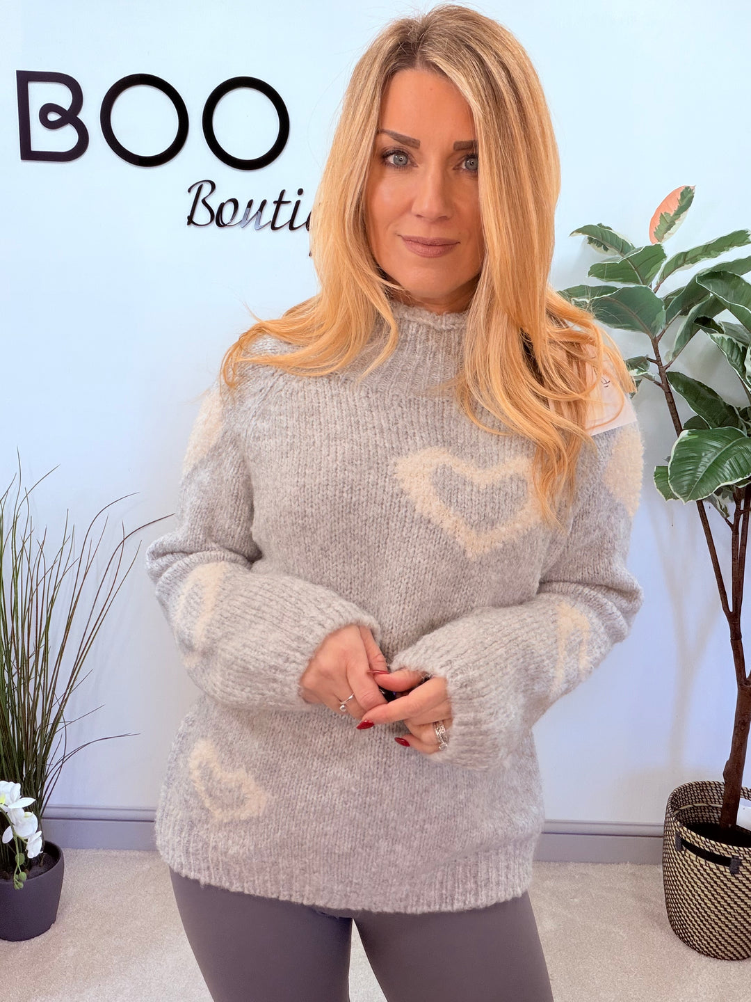 LADIES FASHION CHUNKY KNIT HEART JUMPER - PINK, BLUE, BEIGE & GREY