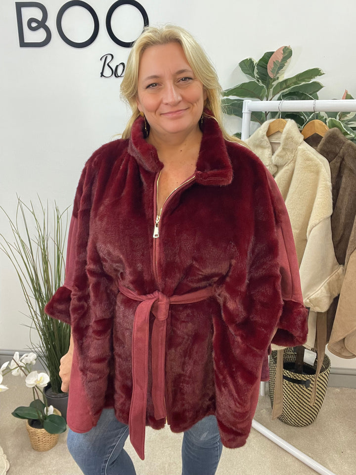 LADIES LUXURY FAUX FUR CAPE - BEIGE, BURGUNDY, MOCHA