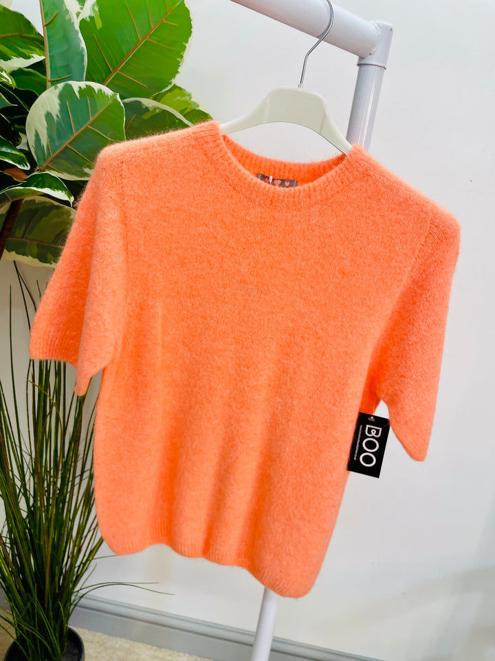 LADIES SOFT KNIT SHORT SLEEVE JUMPER PEACH