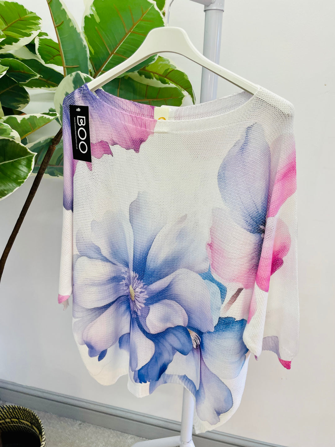 LADIES WOMENS FINE KNIT PASTEL PRINT TOP JUMPER - PINK AND LILAC