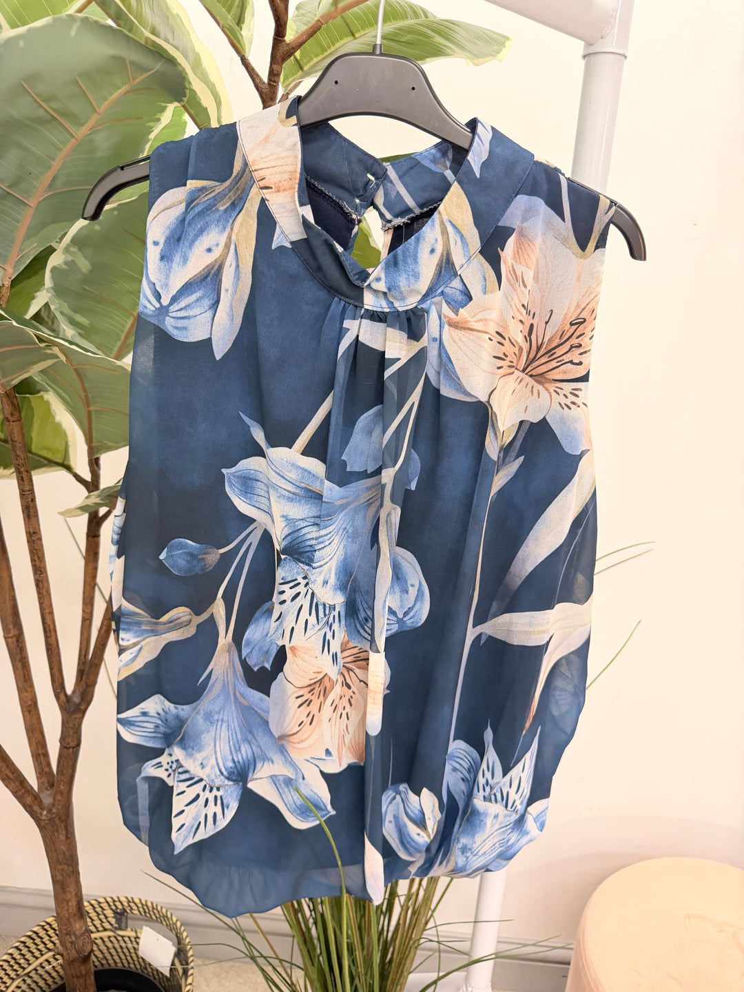 Ladies Fashion Chiffon Sleeveless Summer Top - Pink, Navy, Lemon & Blue