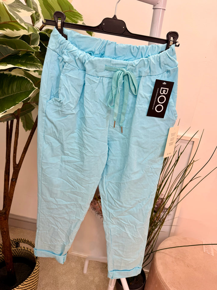 LADIES FASHION STRETCH MAGIC TROUSERS AQUA TURQUOISE