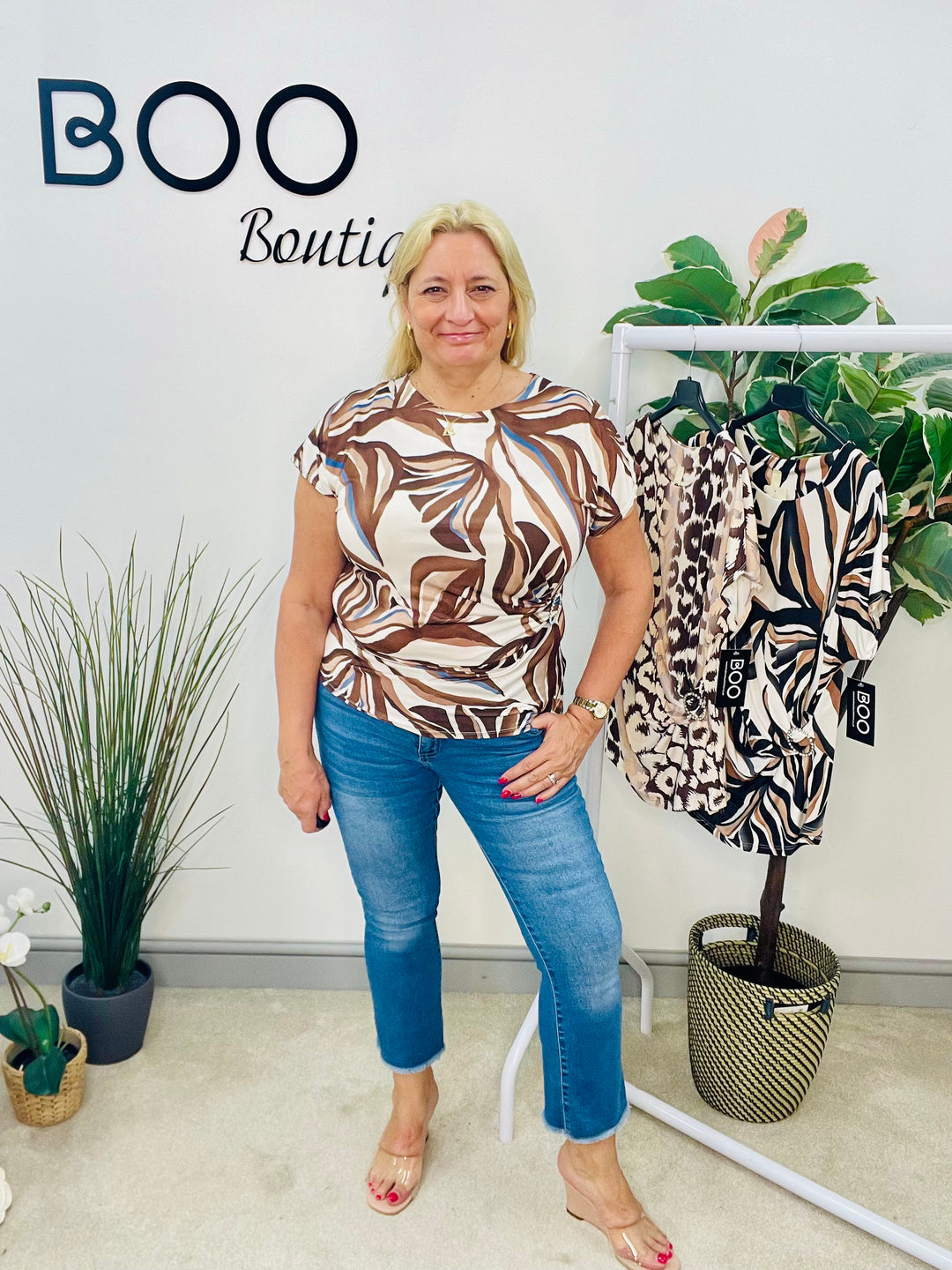 LADIES SILKY FEEL RUCHE SIDE SHORT SLEEVE TOP - BLACK, BROWN, BLUE, BEIGE