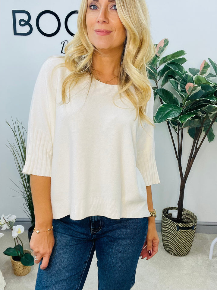 LADIES LOOSE FIT SHORT SLEEVE JUMPER - BROWN, WHITE, ORANGE, PINK, BLACK, BEIGE